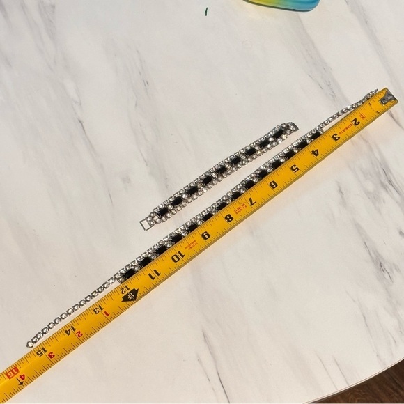 Vintage crystal black and clear, rhodium overlay necklace bracelet set prongset - Picture 7 of 11